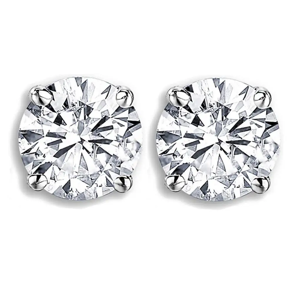 GIA Certified 1.01 Carat (ctw) 14K White Gold Round Cut White Diamond Ladies Solitaire Stud Earrings 1 CT
