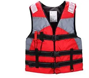 Bump-upscale adult swimming life jackets drift snorkeling buoyancy vest fishing clothing and whistles , red
