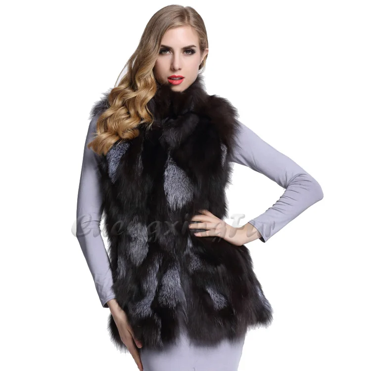 Cxgb213 New Design Women Apparel Genuine Patchwork Fox Fur Vest