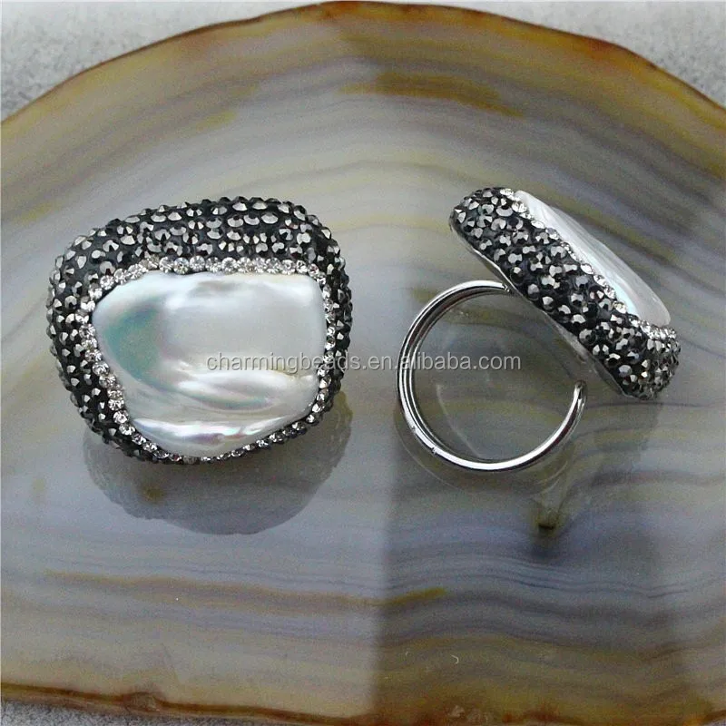 CH-JCR0123 metal pave setting freshwater pearl jewelry ring,wholesale pearl ring design,fashion adjustable ring,