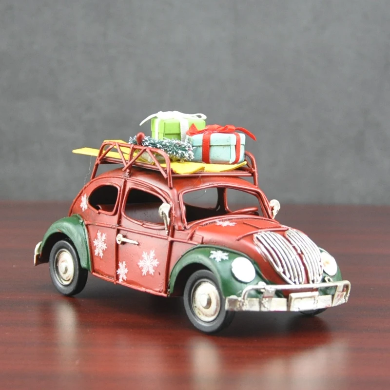 Vintage Christmas Decoration Retro Car Model With Gift Box On Top Snow
