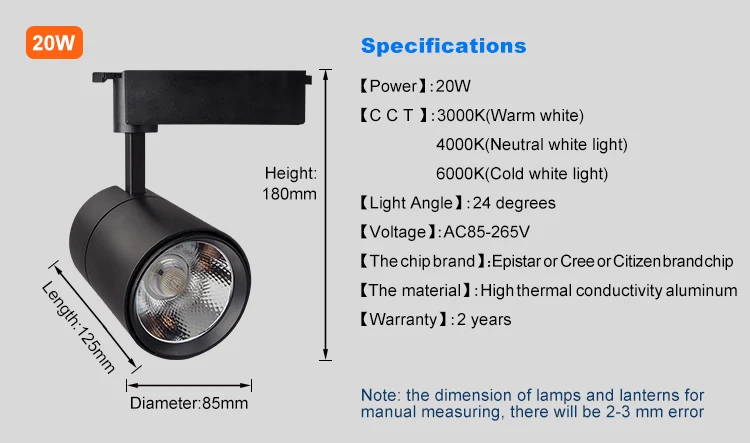 Smart dimmable commercial 20W 30W adjustable 3 in1 cob led track light