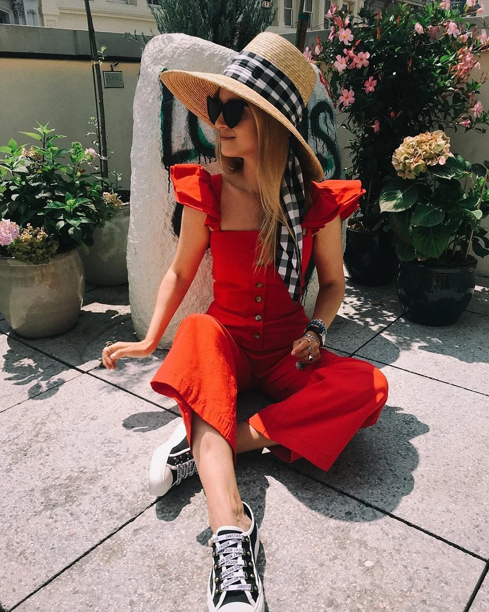 OOTN Ladies Office Casual Tops Female Red Overalls, Ruffle Sleeveless Long Jumpsuits Summer Rompers, Sleeveless Jumpsuits Women