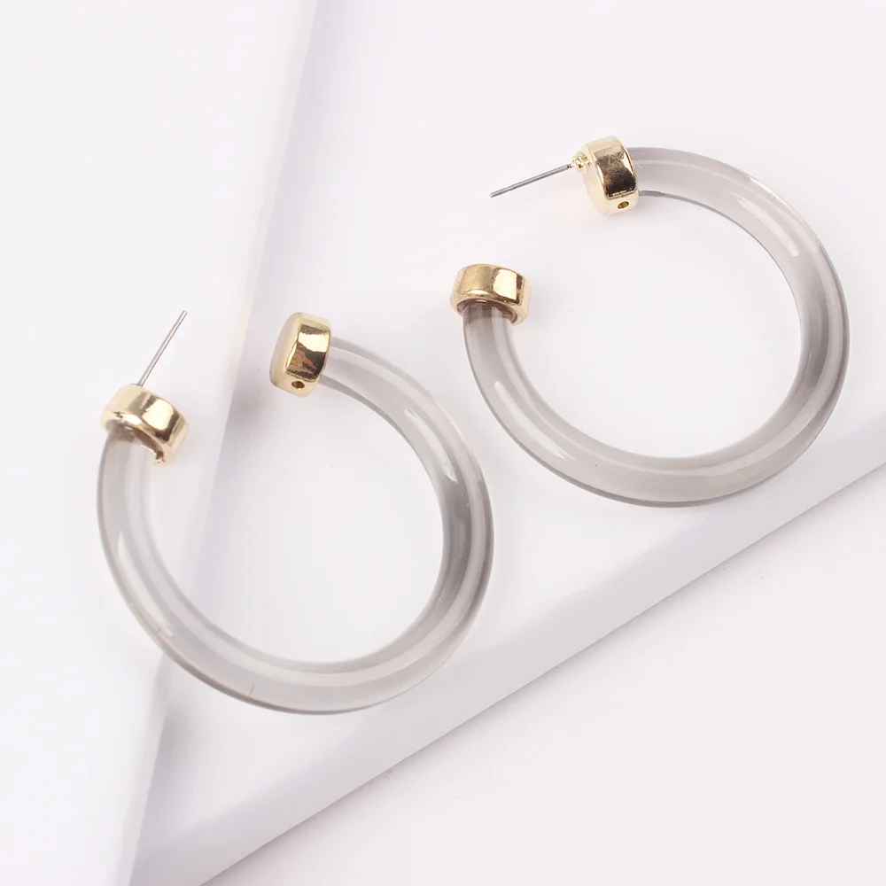 2020 New Design Acrylic Hoop Earrings With Gold Metal Transparent Grey ...