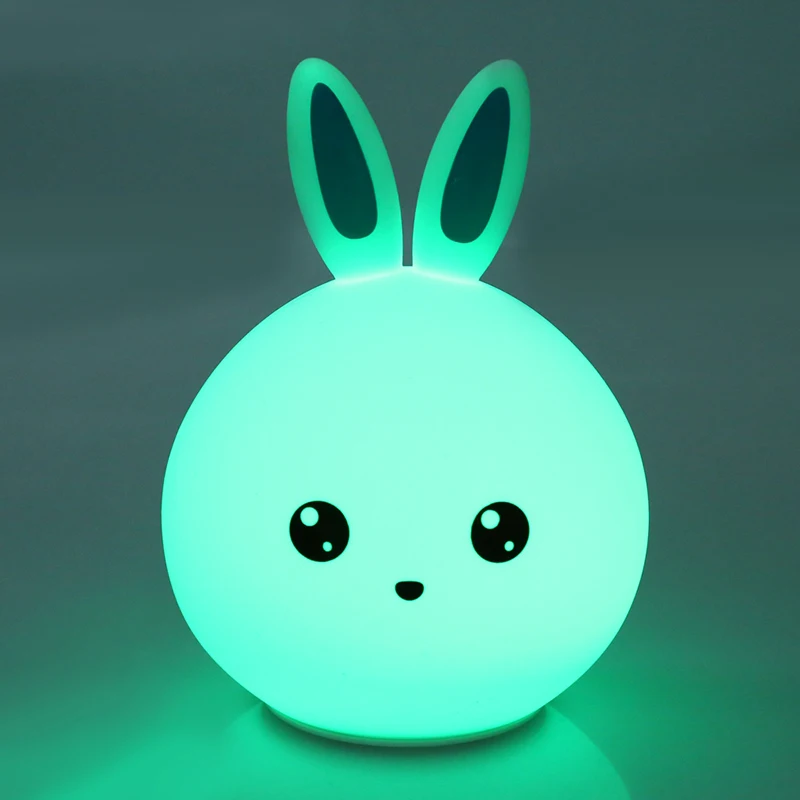 Zogifts Rechargeable 7 Colors Rabbit Usb Children Animal Light Silicone Soft Cartoon Baby Nursery Lamp Led Night