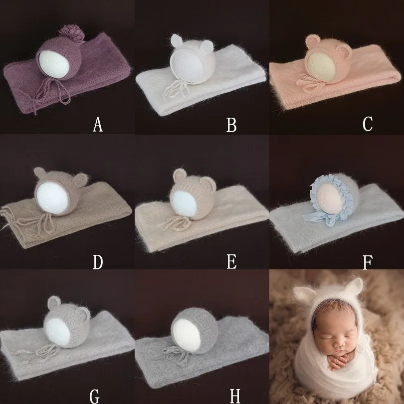 Fuzzy Stretch Wrap Newborn Photo Props Fluffy Wrap And Hat Set Baby