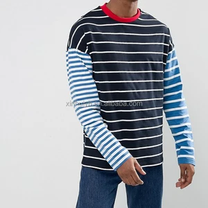Fashion Plus Size Drop Shoulder Custom Long Sleeve Stripe Mens T Shirt With Contrast Collar And Sleeves Fashion Plus Size Drop Shoulder Custom Long Sleeve Stripe Mens T Shirt With Contrast Collar And Sleeves