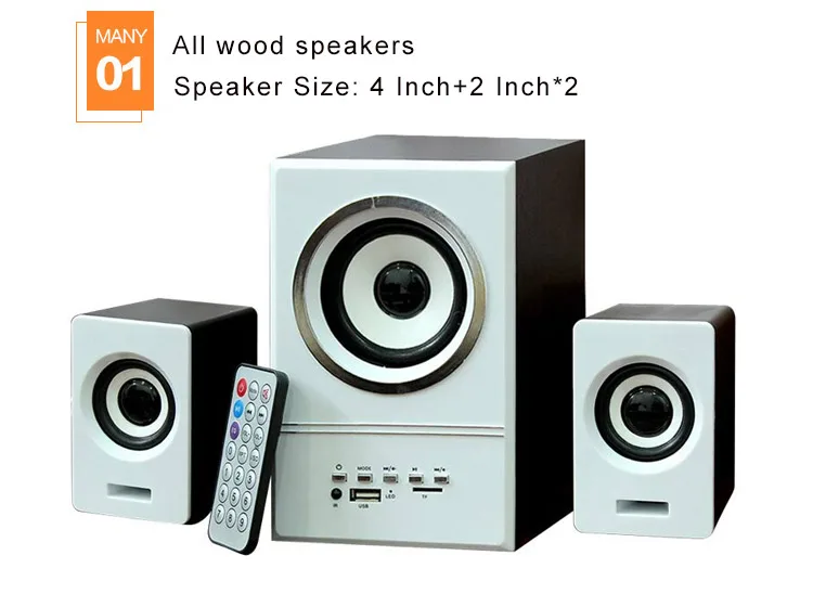Portable Fm Radio Wooden Computer 2.1 Bt Digital Speaker With Remote