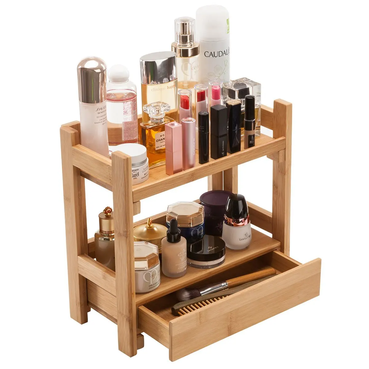Bamboo Makeup Storage Display Organizer Stand With 1 Drawer,Large Capacity,Assemble Easily Buy