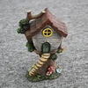 Thatched Roof Tree House with Deck and Ladder Garden Statue, Fairy Cottage, Resin, Solar Powered, 10"L x 8"W x 12"H