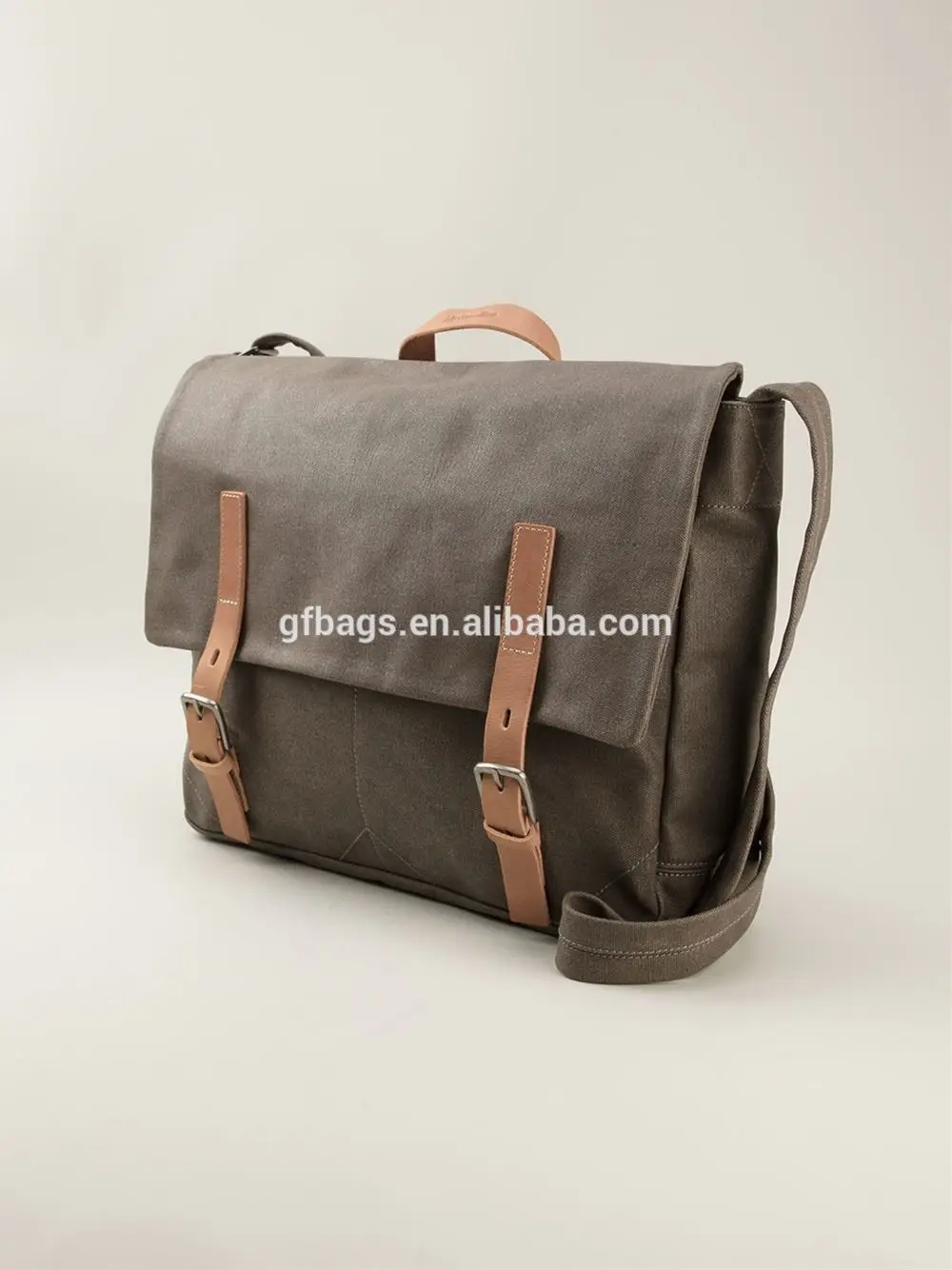 GF-X658 Cotton Canvas Satchel Messenger With Vegetable Tanned Leather Trimmed Bag