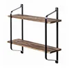 Decorative Set of 2 Rustic Floating Wood Wall Decor Shelves with Pipe Brackets For Living Room