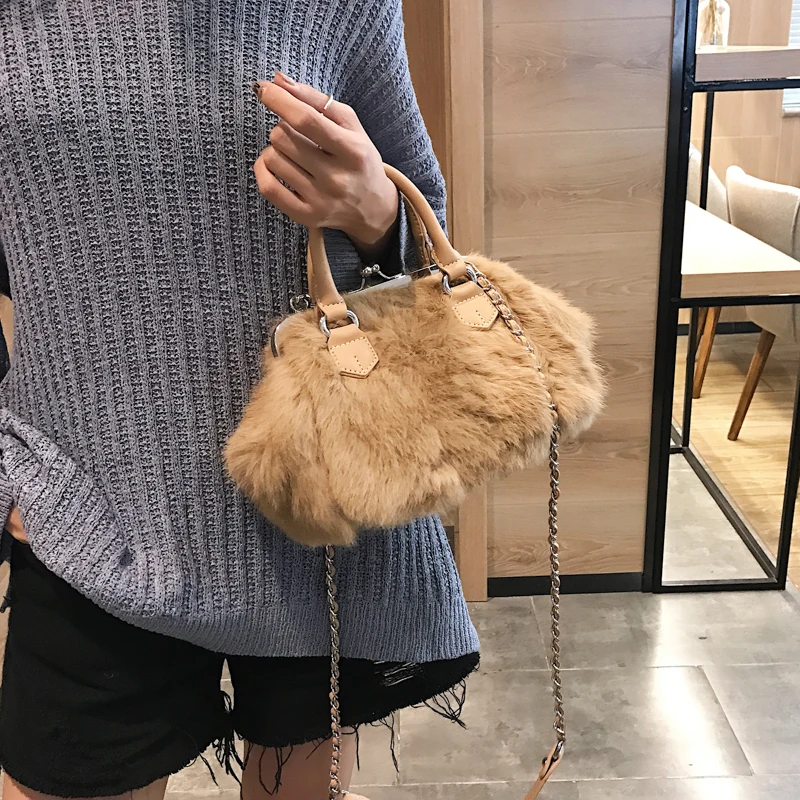 Stabile Newest Style Luxury Real Rabbit Fur Women Handbag Tote Bag ...