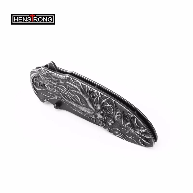 不锈钢 stonewash 折叠刀狼设计手柄生存刀内胆锁口袋刀