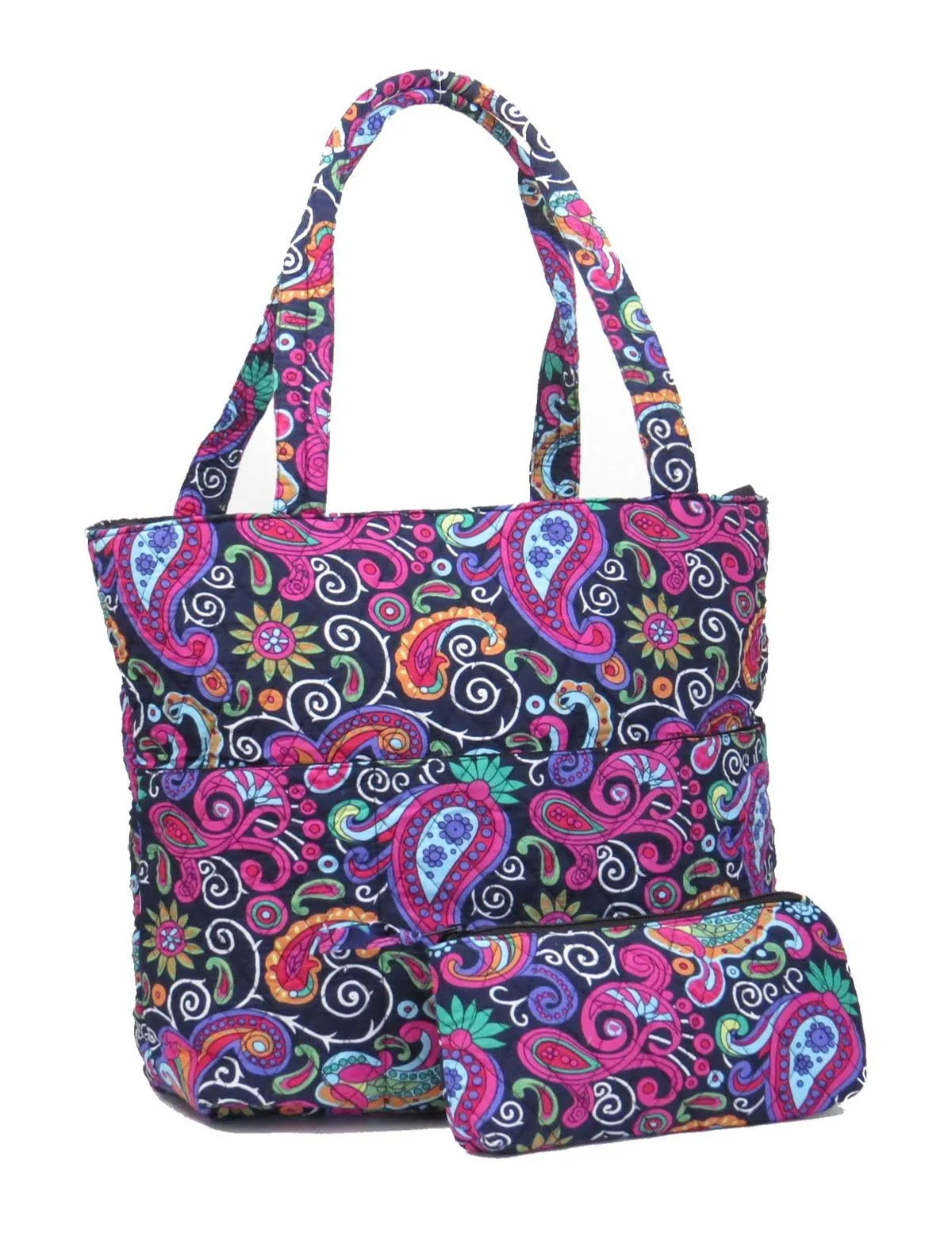 2pc Monogrammed Paisley Pattern Quilted Tote Bag Set With Make Up Bag ...