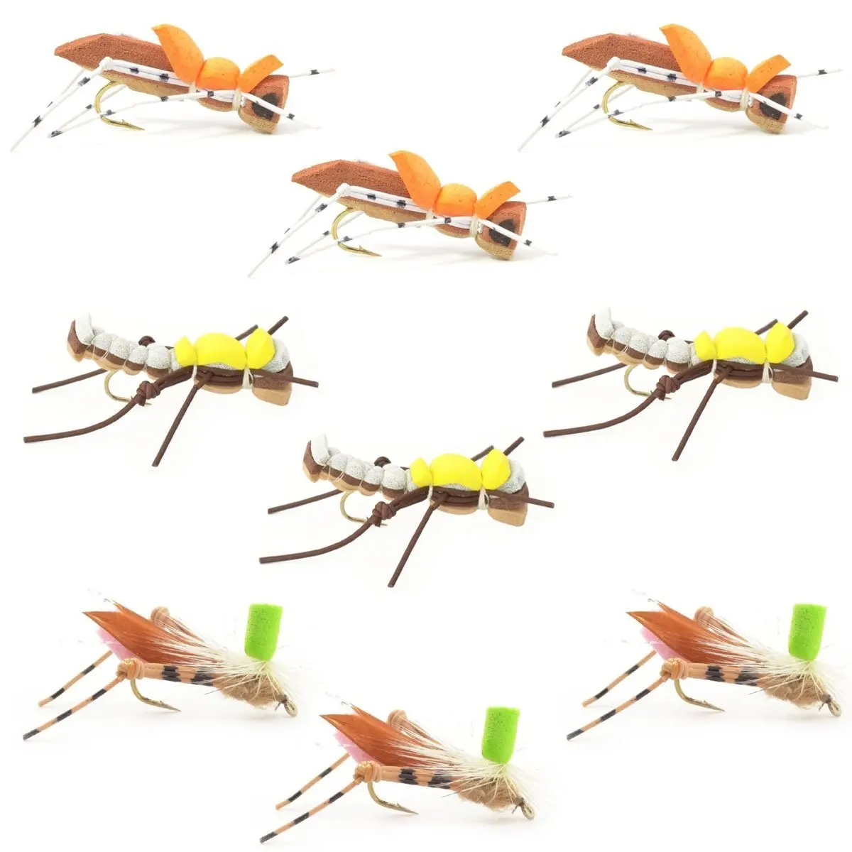12 Dry Flies 4 Patterns Dry Flies For Stream Fly Fishing Dropper Hopper Foam Body Grasshopper Trout Flies Assortment