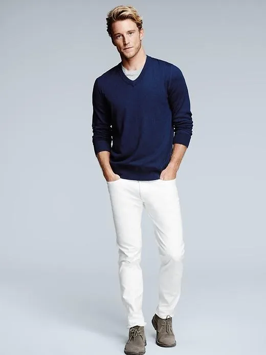 Blanc slim fit jeans personnalisé mode denim style Décontracté 2017 Hommes Jeans hommes chino pantalon coton