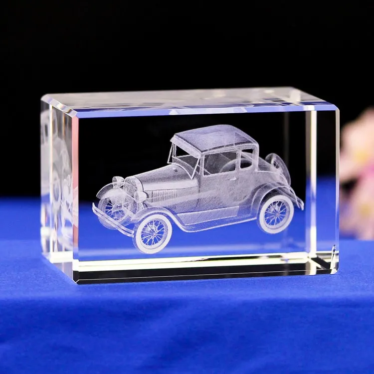 Promotional Gifts New Design Customize 3D Car Laser Engraved Crystal Glass Block supplier