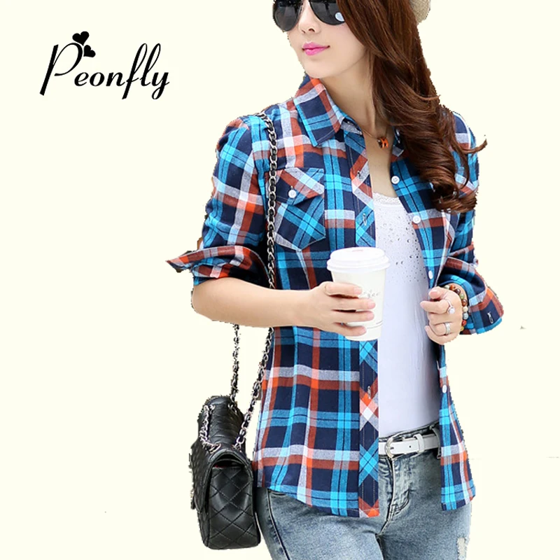 Compra Camisa de franela a cuadros para mujer online al