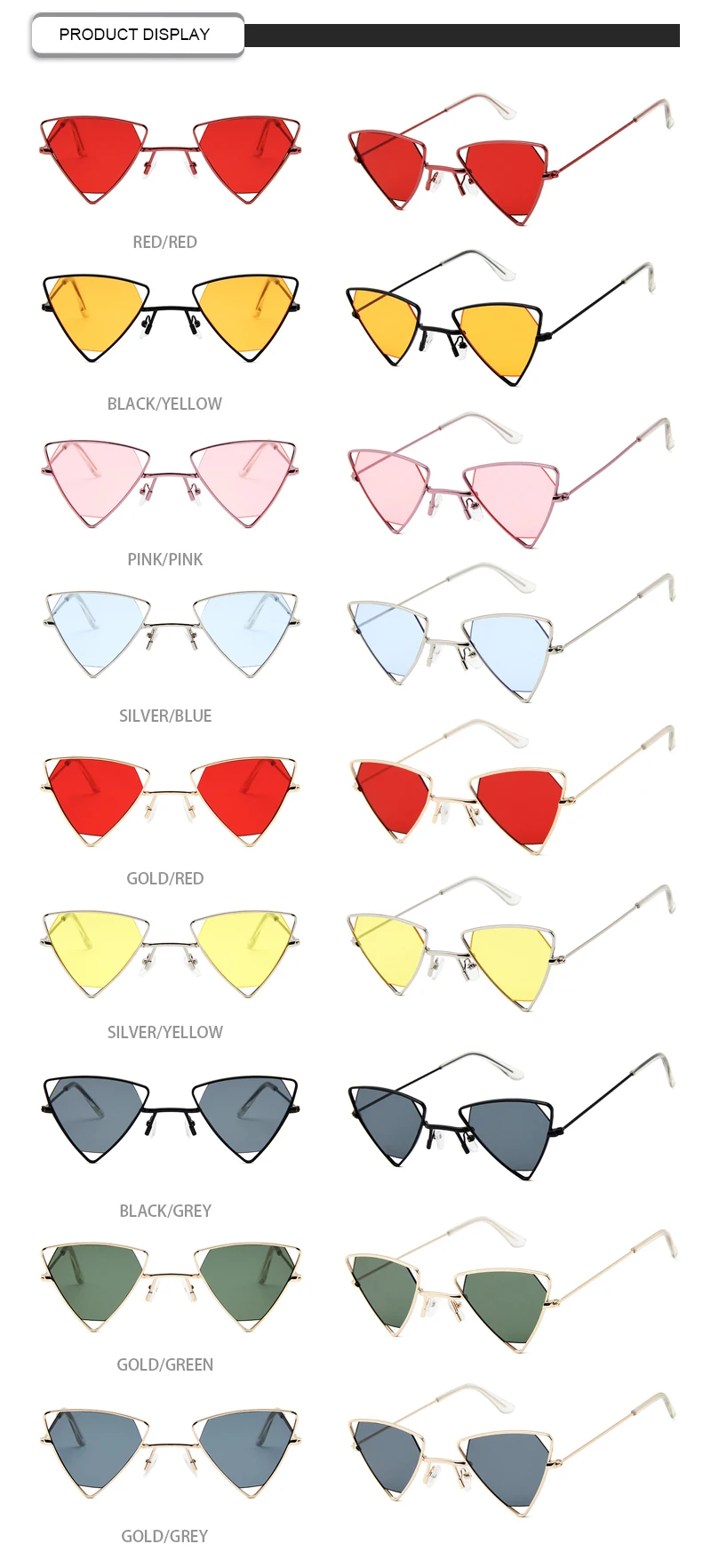 Fashion Triangle Metal Designer Frame Women Mirror Shades Sunglasses