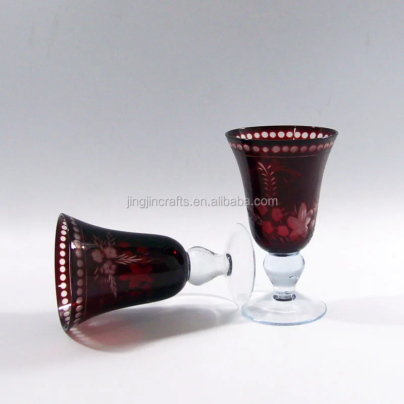 Ruby Red Colored Thick Short Stem Wine Glass Set Coupled Of Glass Goblets Engraved With Flowers Pattern Buy Thick Stem Wine Glass Coupled Of Glass Goblets Wine Glass Set Product On Alibaba Com