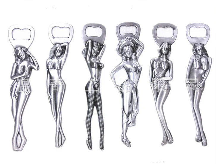 Show Girl Aluminum Bottle Opener Detailed With Antique Finish