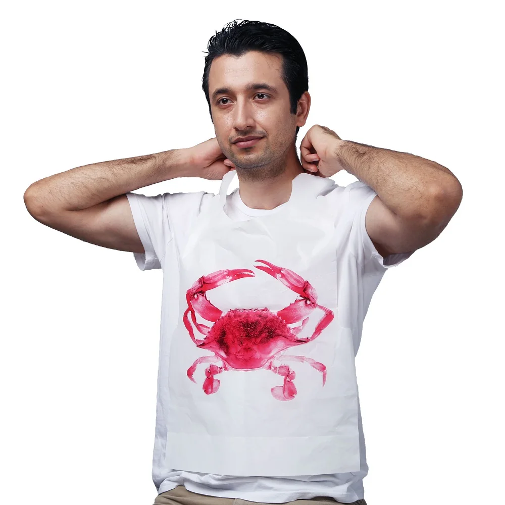 Sea Food Custom Printed Lobster Crab Dinning Apron Disposable Plastic Restaurant Bib