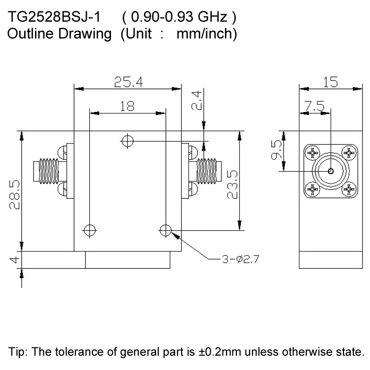 0.9-0.93GHz Through-Wall Coaxial Isolator 