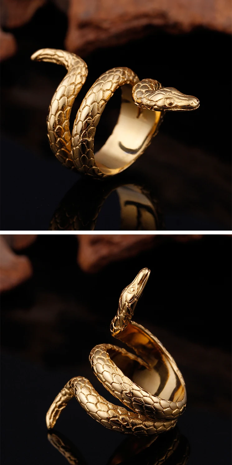 高品质 18k 镀金独特蛇环男士不锈钢首饰