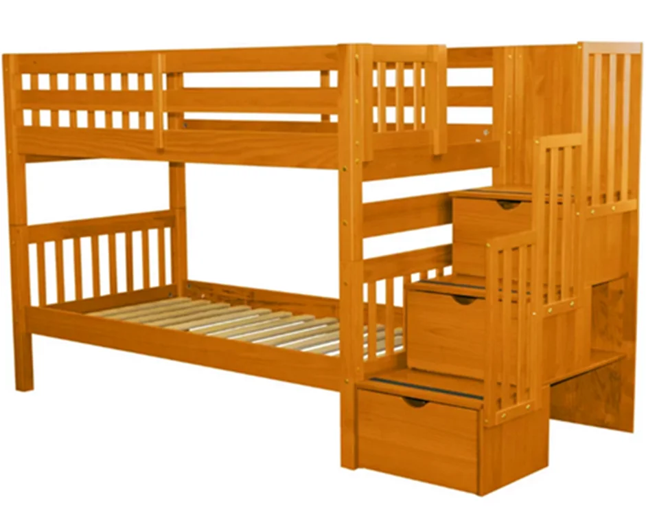 Hot Sale Solid Wood Pine Kids Bunk Bed With Stairs And Drawers 2