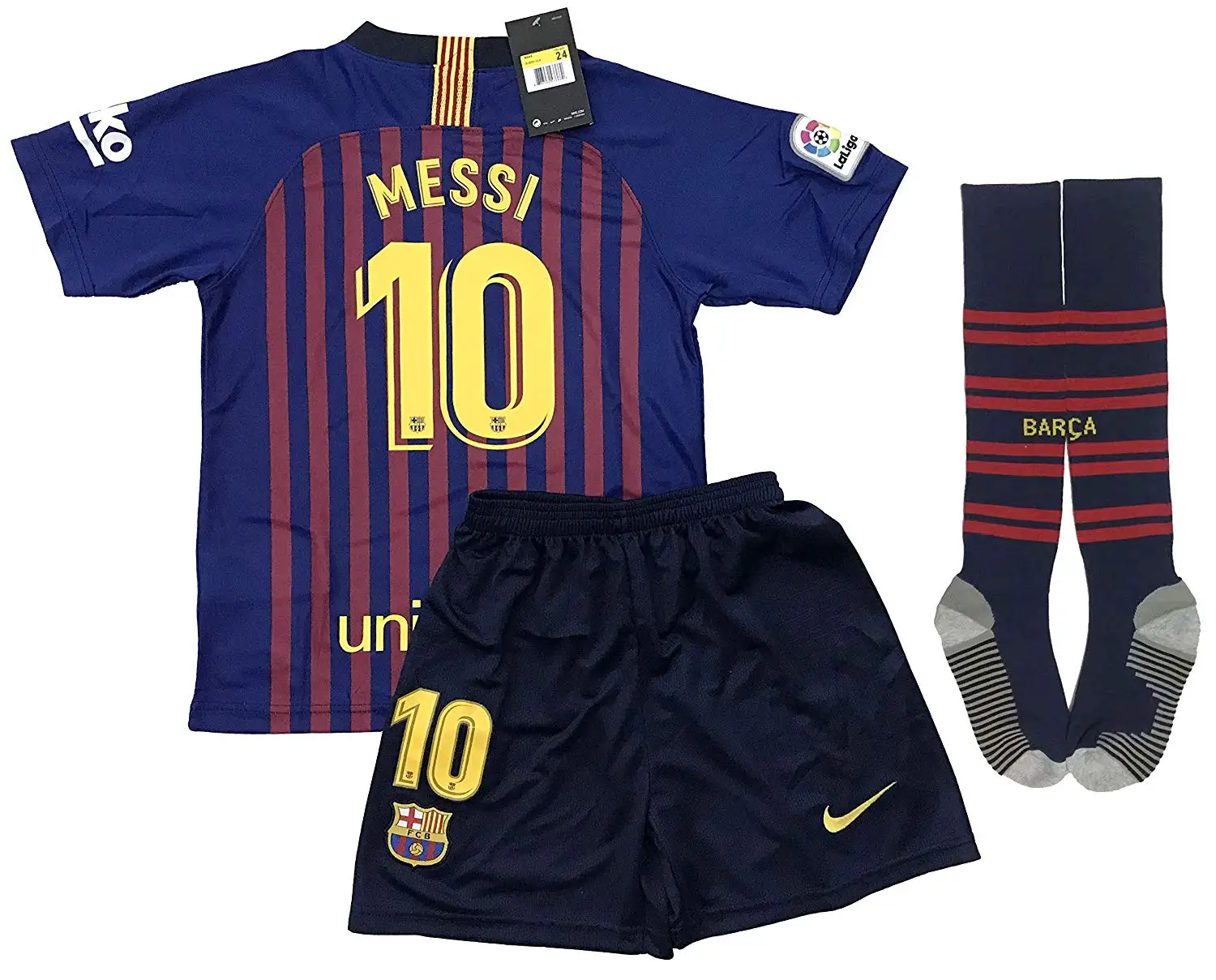 Football Jersey 2021 Barcelona Messi Kids Youth Soccer Gift Set+Shorts Kids Soccer Jersey with Short and Sock Sock