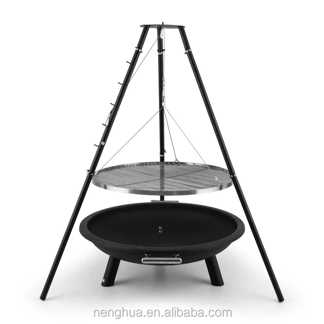 Robust Stainless Steel Swing Grill Fire Pit With Tripod Mount