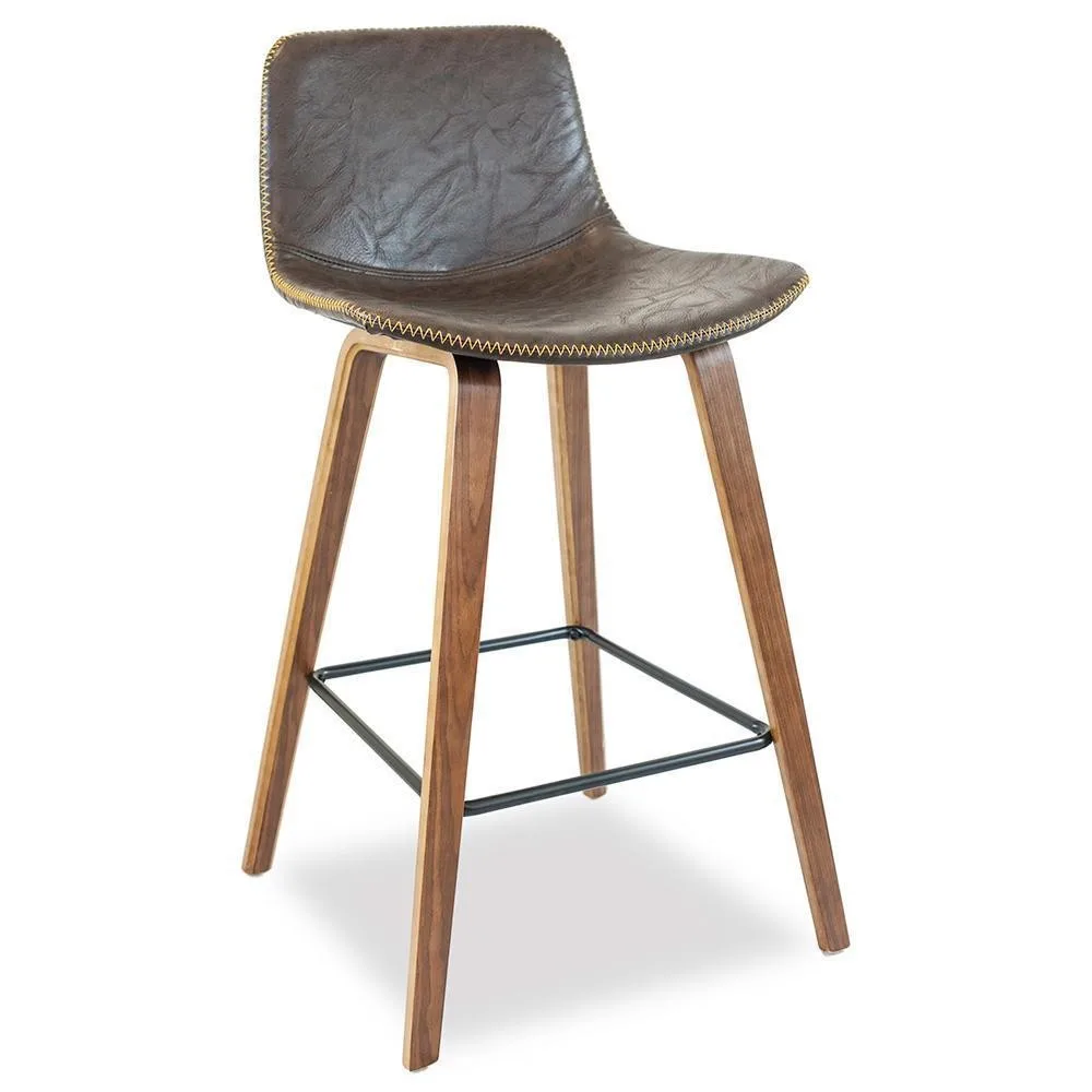 Partner Pu Leather Wood Leg Commercial Brown Bar Stools Wood Chair For