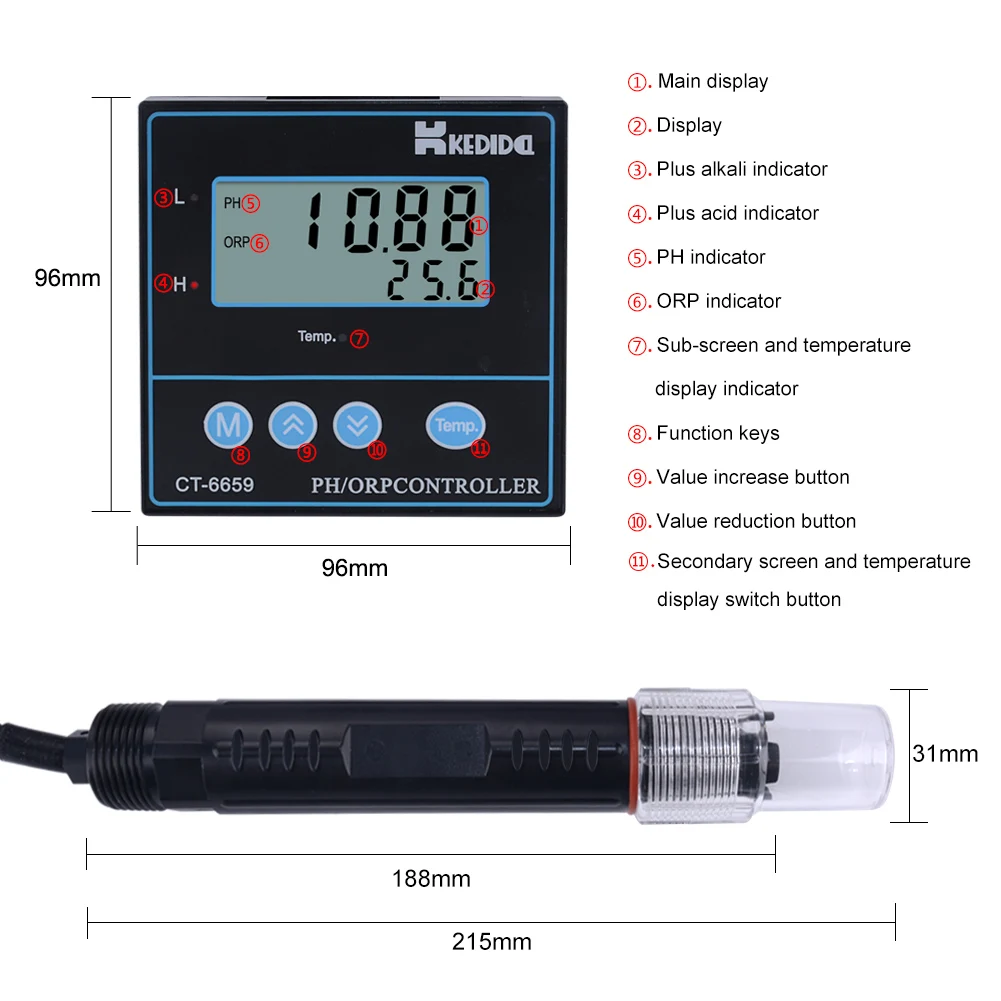 Digital Ct6659 Industrial Ph Meter Ph/orp Controller Forsewage