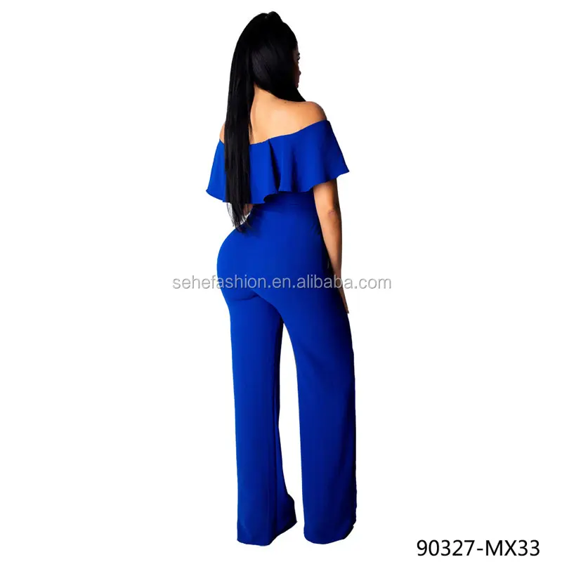 90327-MX33 Off The Shoulder Ruffles Jumpsuits Women With Long Pants