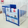 Navy blue cartoon ship applique cotton baby crib bedding boy