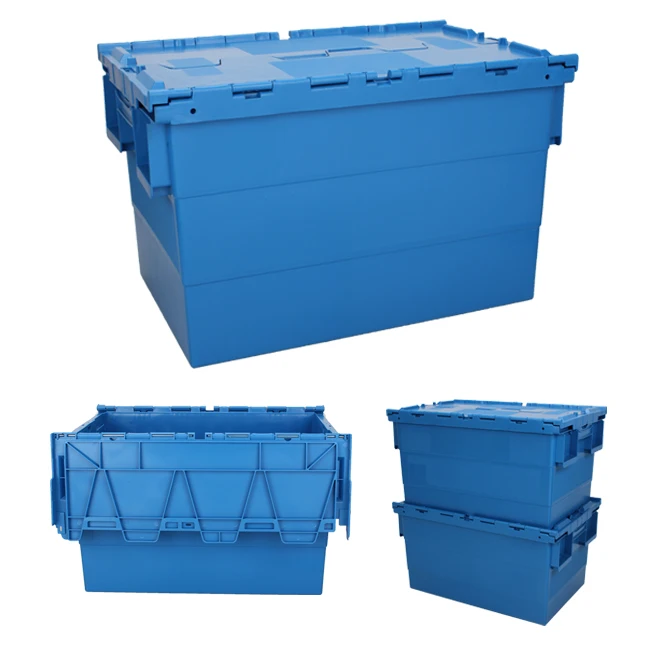 NEW 40L Blue Attached Hinged Lid Heavy Duty Strong Plastic Storage Box Boxes