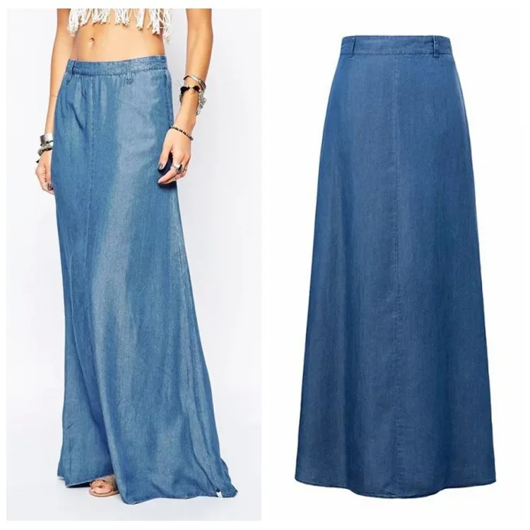 2016 Vintage Denim Blue Floor length Skirts New Plus Size