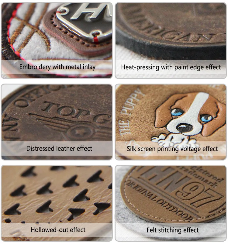 Kustom Jins Pakaian Pu Kulit Label Cap Dengan Logo Timbul 