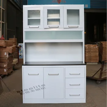High Gloss Lacquer Ready Made Kitchen Cupboards White Metal