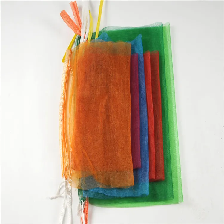 Recycled PE monofilament mesh vegetable bags fruit mesh net bags with tie string