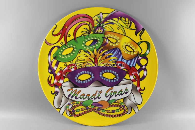 Mask Print Melamine Big Plate Plastic Dinner Plate 35CM