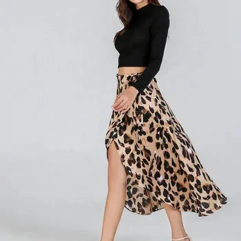 leopard print satin wrap midi skirt