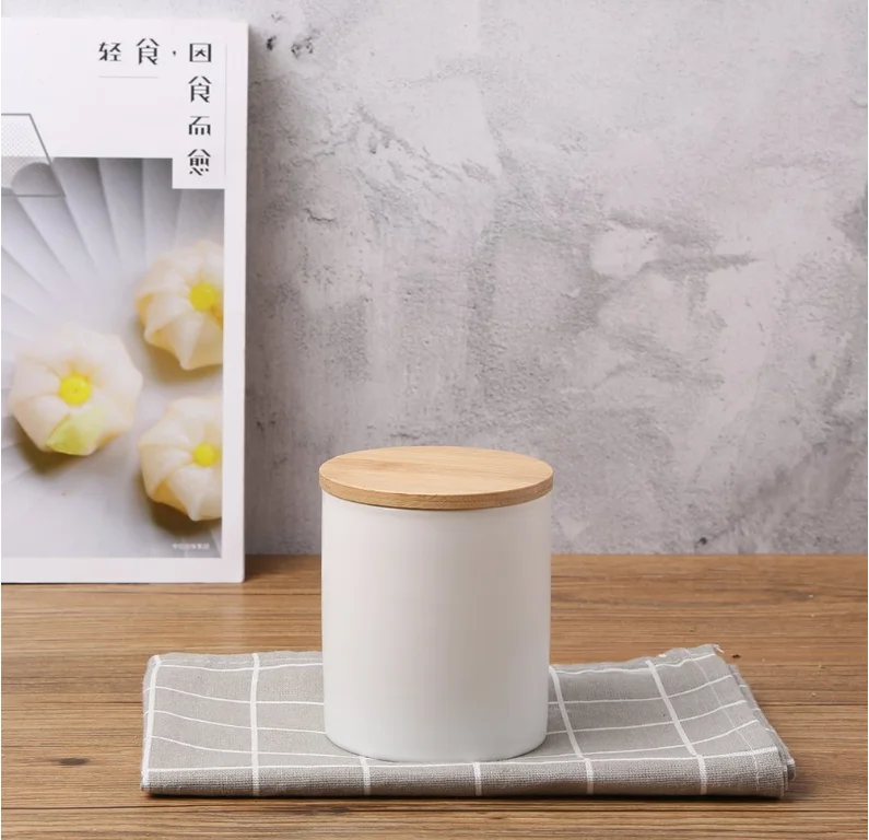 Blank wedding decoration cylinder Shape white custom ceramic candle jar with wooden lids .png