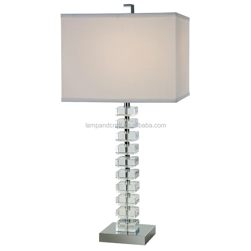 Gros moderne lampe de table décorative avec cristal transparent blanc rectangulaire abat jour
