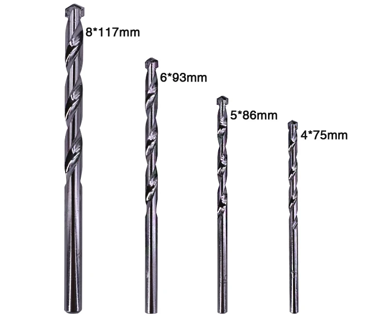 4Pcs Chrome Plated Carbide Tipped Masonry Drill Bit Set in PVC Double Blister for Concrete Brick Masonry Drilling
