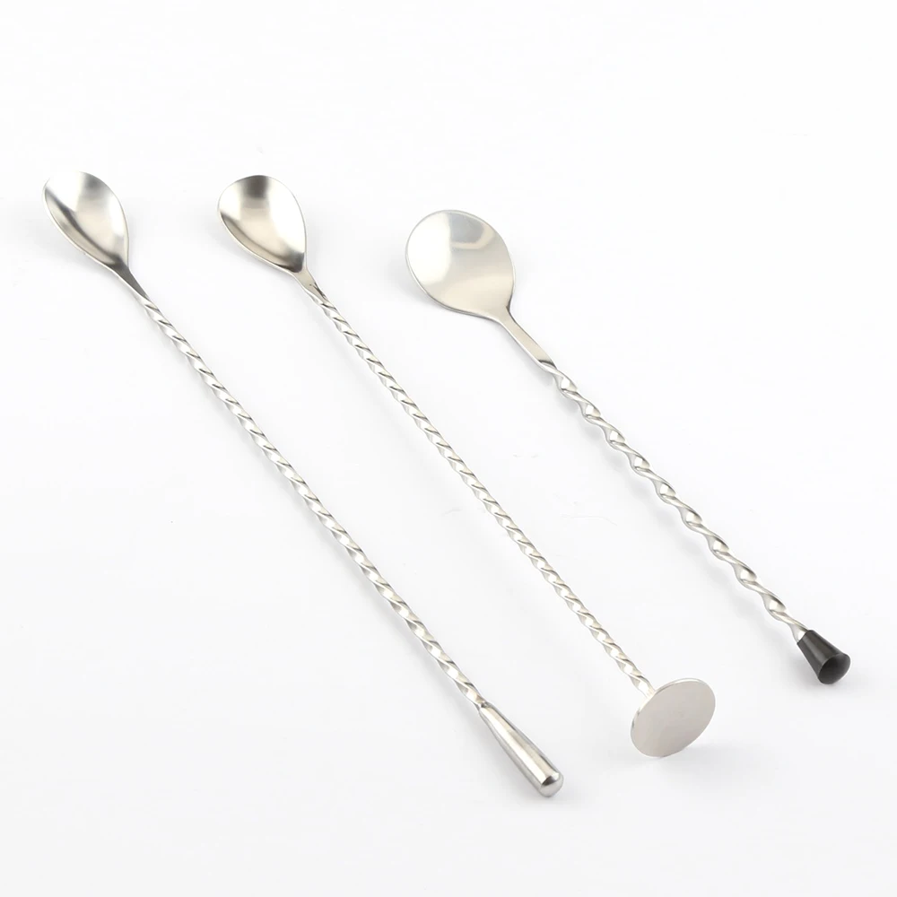 9 Inch Stainless Steel Mixing Spoon Long Handle Twisted Bar Spoon ...