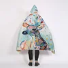 Export Quality Coral Fleece Fabric Warm Plush Cloak Blanket, Deer Pattern Printed Hooded Cloak Blanket