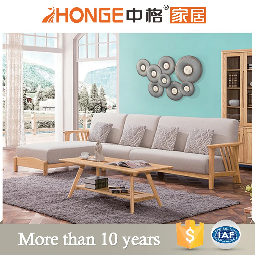 Living Room Furniture Fabric Upholstered Cushion Sofa Nordic Style Wooden Teak Wood Set Designs
