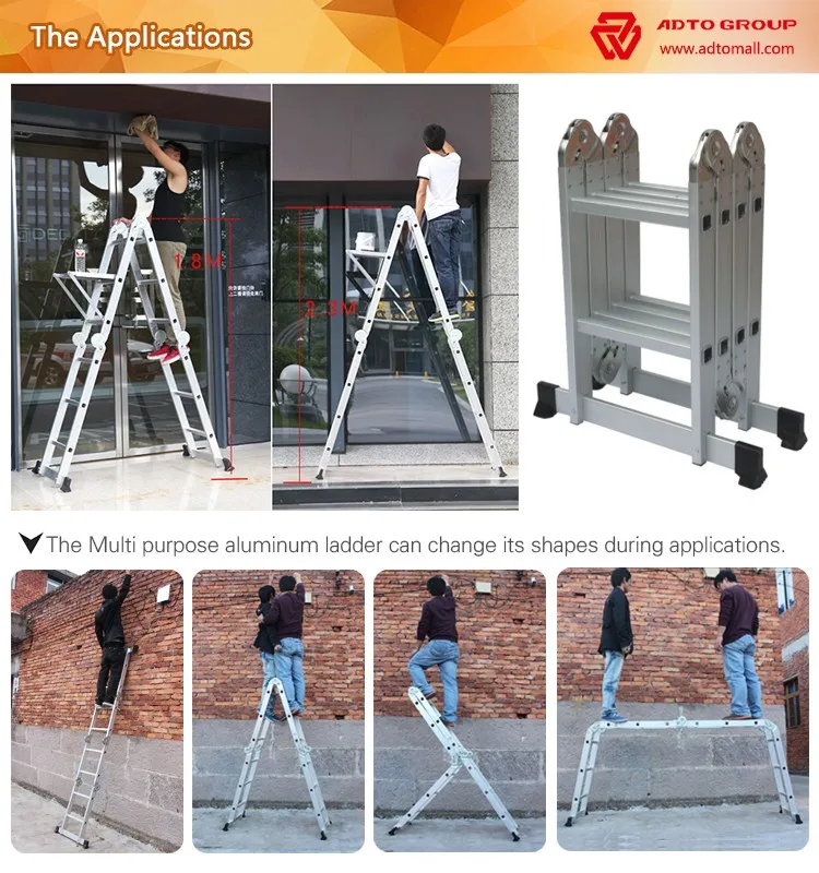 Multi Function Foldable 16 Steps Ladders Aluminum Multi-purpose ...